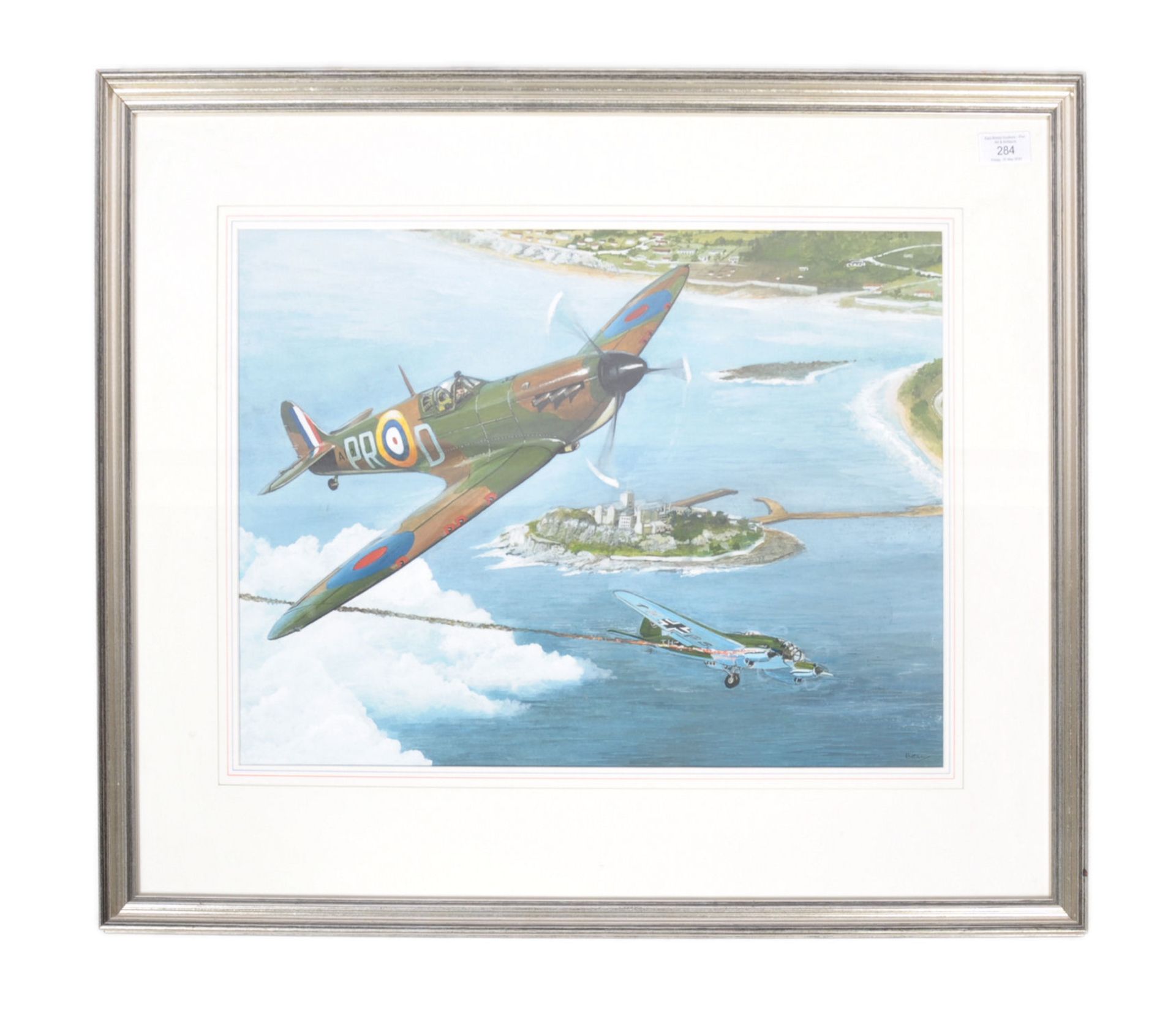 GEOFFREY BELL - WW2 SPITFIRE DOGFIGHT - WATERCOLOUR PAINTING