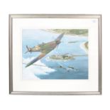 GEOFFREY BELL - WW2 SPITFIRE DOGFIGHT - WATERCOLOUR PAINTING