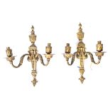 PAIR OF EDWARDIAN GILT BRONZE WALL LIGHTX IN THE ADAM STYLE