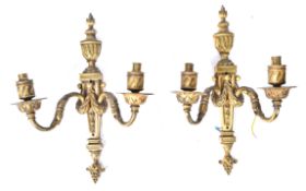 PAIR OF EDWARDIAN GILT BRONZE WALL LIGHTX IN THE ADAM STYLE