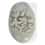 19TH CENTURY CARVED JADE TOGGLE WITH DRAGON DECORATION
