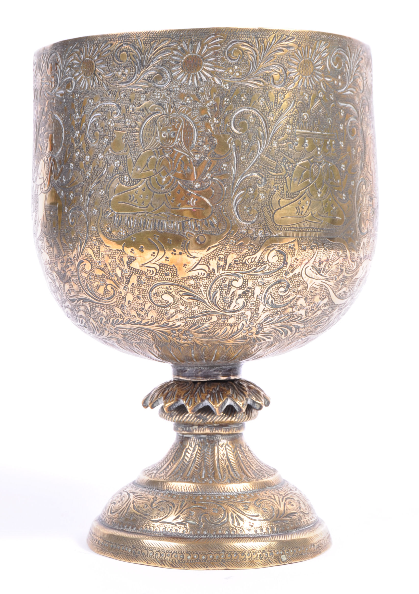 19TH CENTURY INDIAN BRASS ENGRAVED DEITY GOBLET