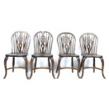 SET OF FOUR BEECH AND ELM WINDSOR KITCHEN DINING CHAIRS