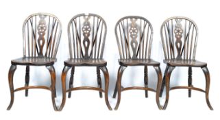 SET OF FOUR BEECH AND ELM WINDSOR KITCHEN DINING CHAIRS