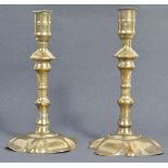 RARE PAIR OF ENGLISH ANTIQUE 18TH CENTURY PETAL BASE CANDLESTICKS