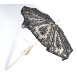 STUNNING 19TH CENTURY VICTORIAN BLACK LACE AND IVORY PARASOL