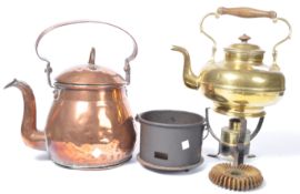 TWO ANTIQUE KETTLES, BRASS AND COPPER WITH ANOTHER
