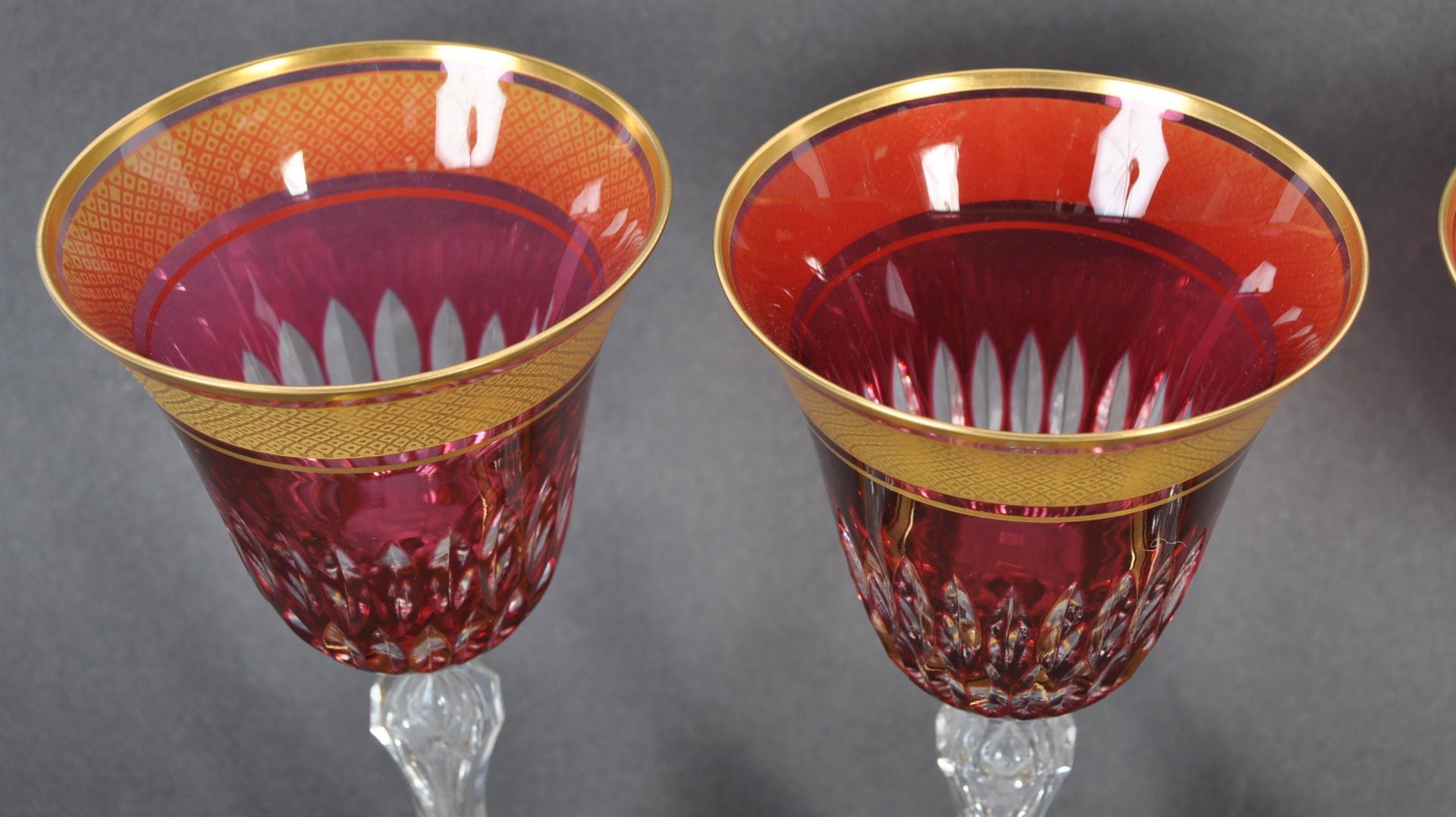 SET OF SIX SAINT LOUIS CRYSTAL WINE GOBLETS IN RUBY & GILT - Image 5 of 8