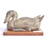 UNUSUAL BRONZE FIGURINE OF A SEATED MALLARD DUCK