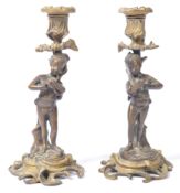 PAIR OF 19TH CENTURY FRENCH ANTIQUE BRONZE CHERUB CANDLESTICKS