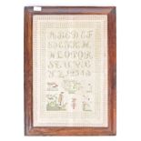 19TH CENTURY ROSEWOOD FRAMED NEEDLEPOINT SAMPLER