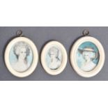 FAMILY SET OF THREE 18TH CENTURY ANTIQUE PAINTED MINIATURES