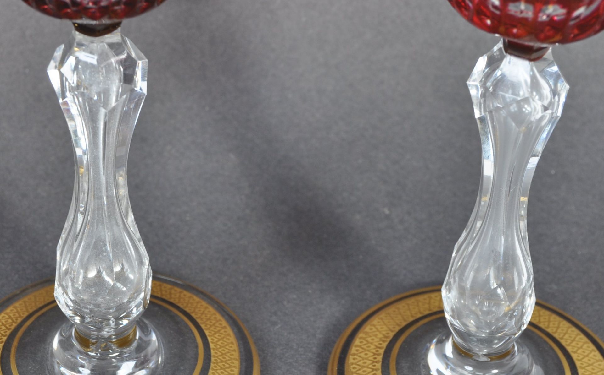 SET OF SIX SAINT LOUIS CRYSTAL WINE GOBLETS IN RUBY & GILT - Image 2 of 8
