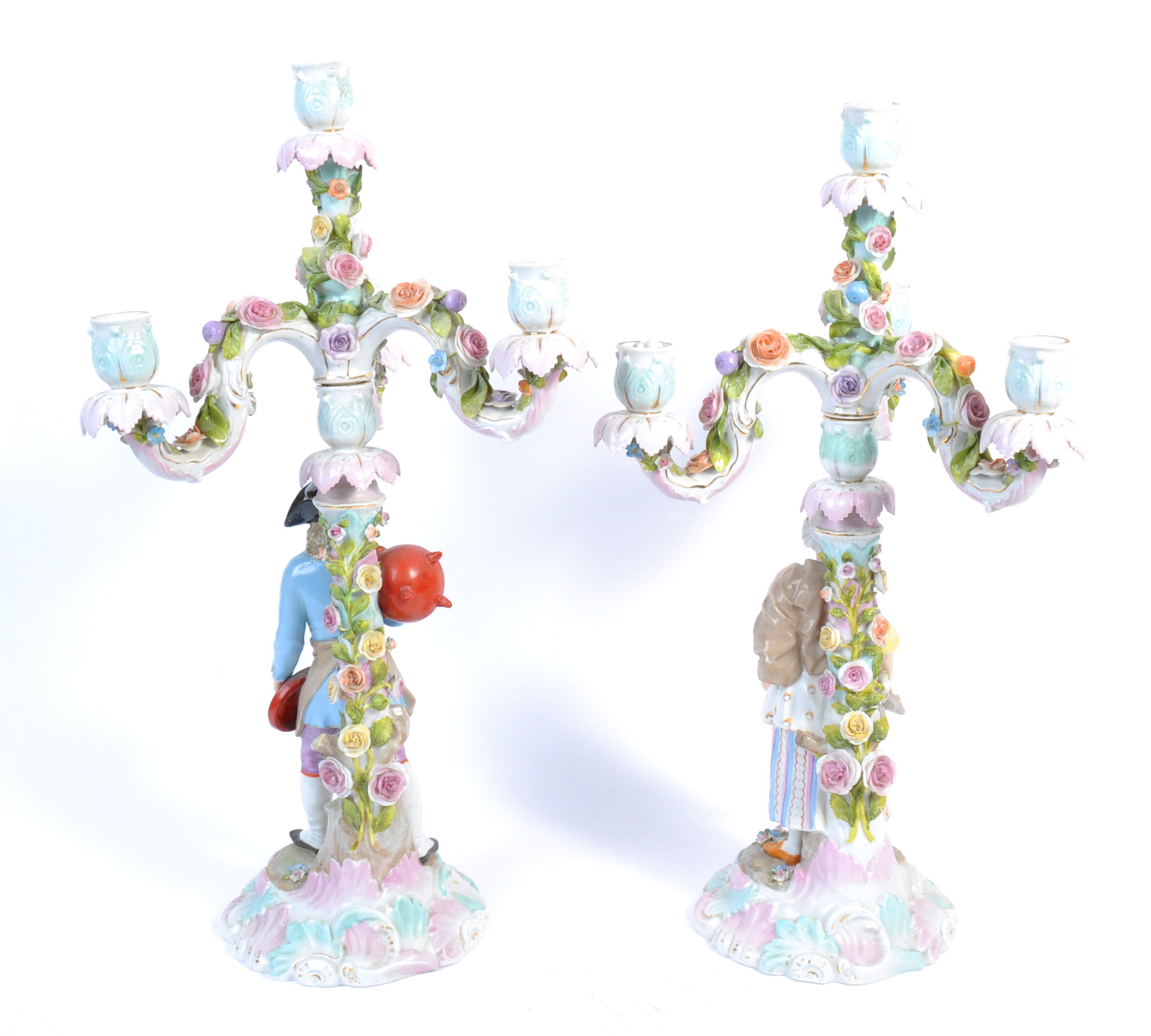 PAIR OF 19TH CENTURY CERAMIC MEISSEN CANDELABRA - Image 5 of 8