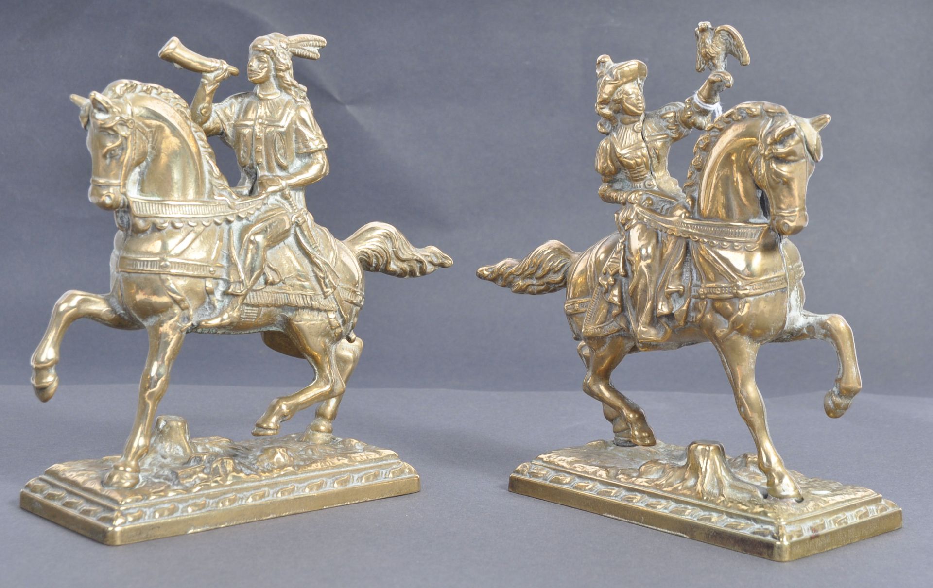 PAIR OF 19TH CENTURY ANTIQUE BRASS HORSE FIGURES