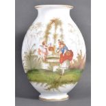 VICTORIAN CONTINENTAL MILK GLASS VASE WITH HAND PAINTED SCENES