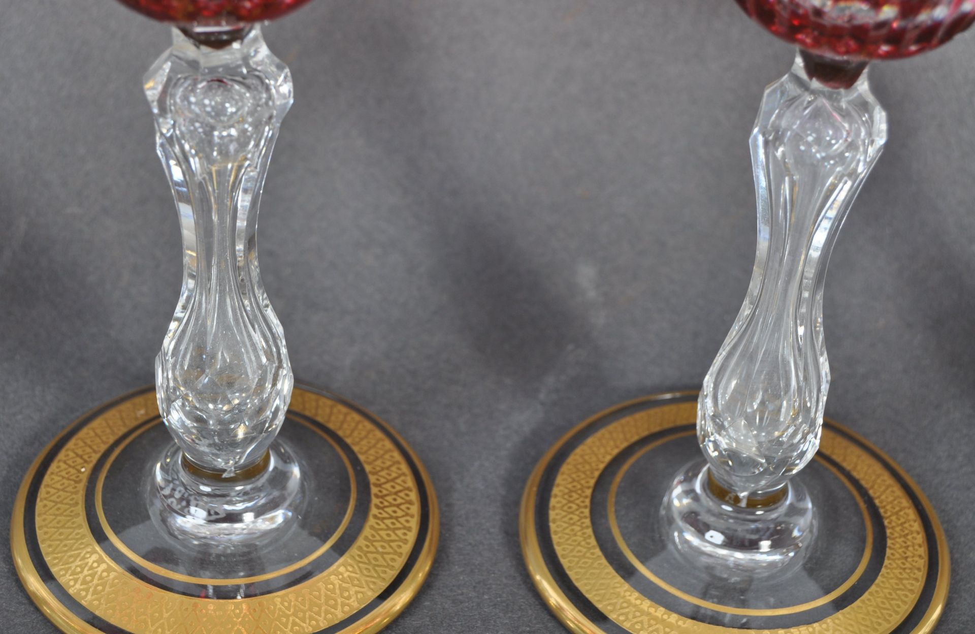 SET OF SIX SAINT LOUIS CRYSTAL WINE GOBLETS IN RUBY & GILT - Image 3 of 8