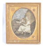 LATE 18TH CENTURY EMBROIDERED PICTURE OF LADY PIANIST