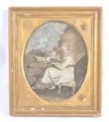 LATE 18TH CENTURY EMBROIDERED PICTURE OF LADY PIANIST