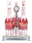 THREE 19TH CENTURY VICTORIAN RUBY GLASS DECANTERS