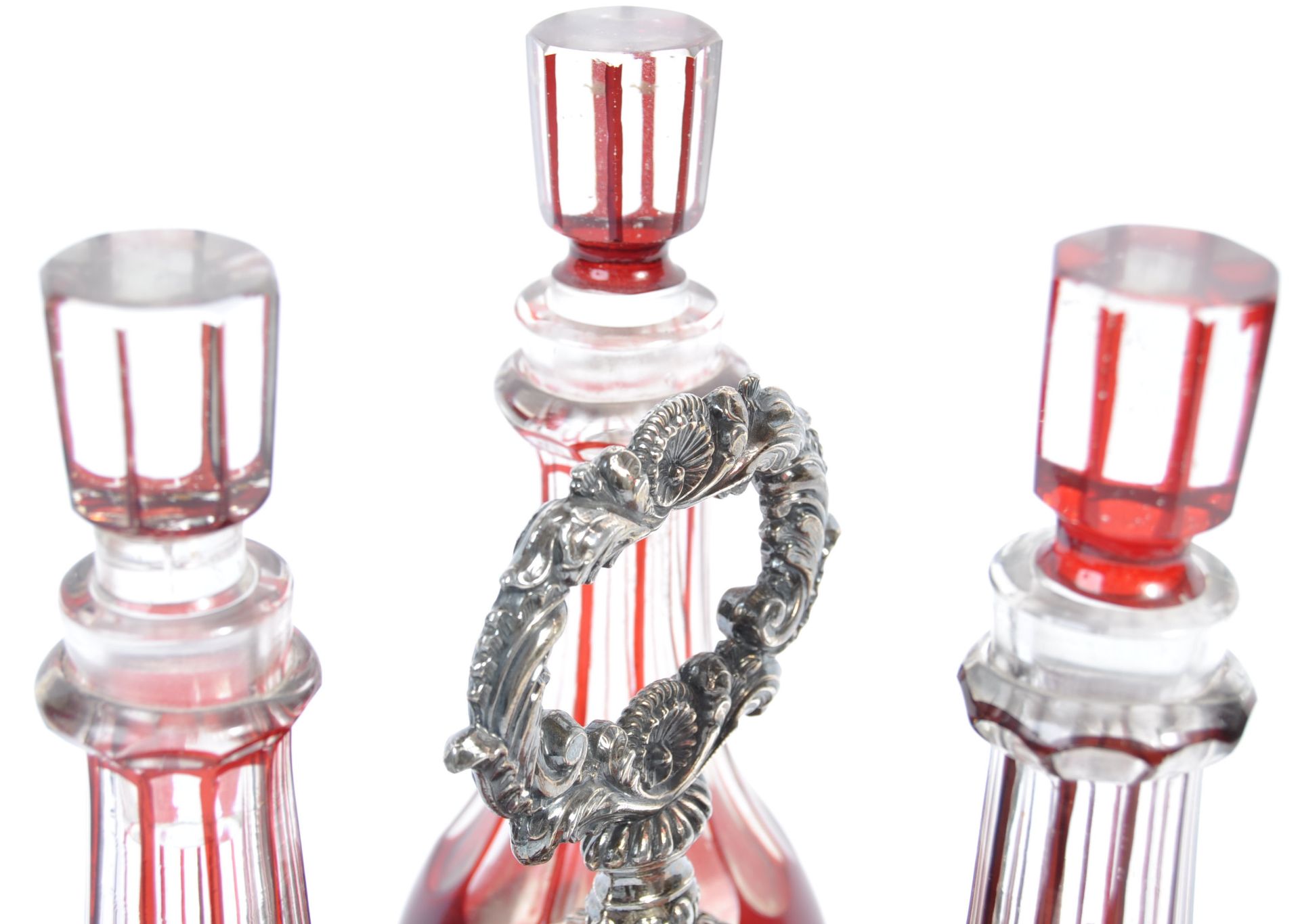 THREE 19TH CENTURY VICTORIAN RUBY GLASS DECANTERS - Image 3 of 7