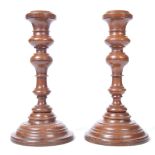 PAIR OF 19TH CENTURY TURNED WOOD TREEN CANDLESTICKS