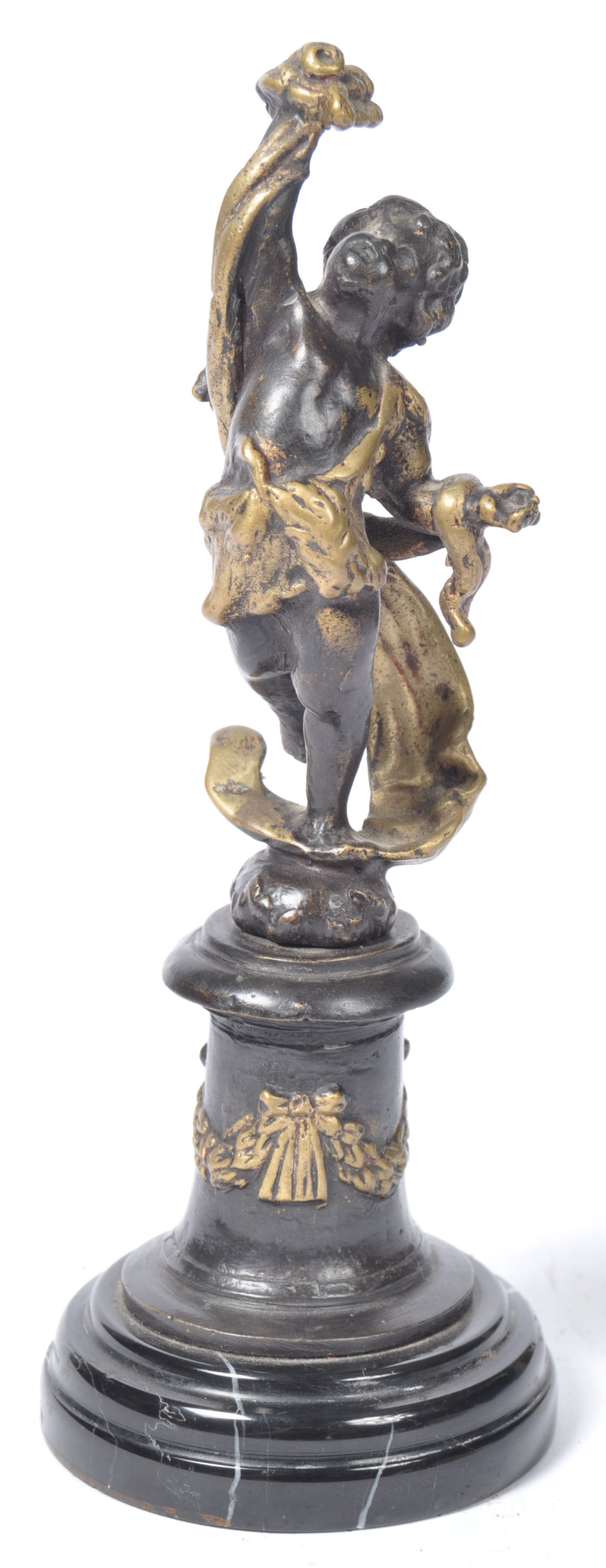 19TH CENTURY FRENCH ANTIQUE BRONZE FIGURINE OF A WINGED CHERUB