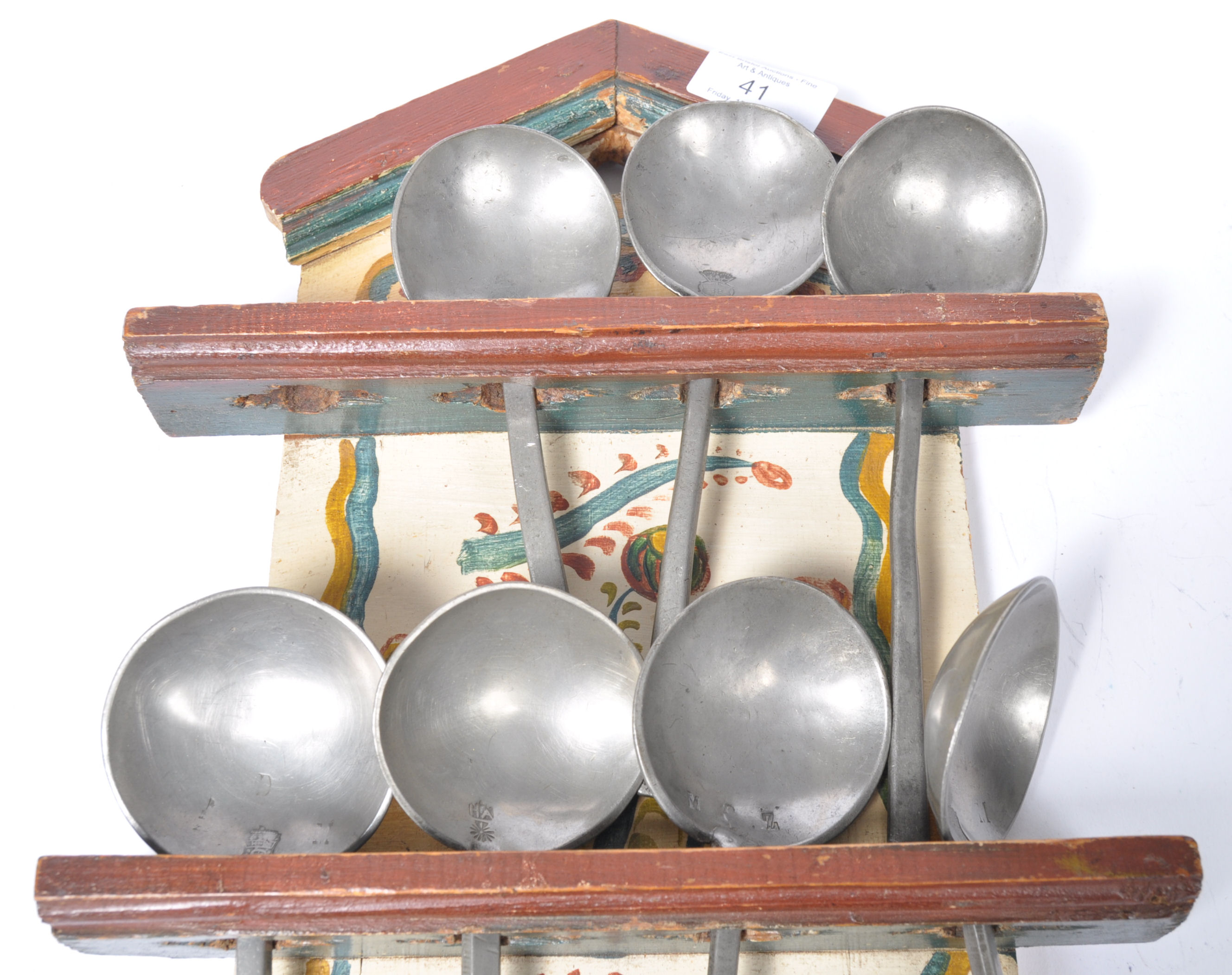 19TH CENTURY DUTCH PAINTED WOODEN PEWTER SPOON RACK - Image 3 of 5