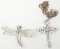 A stamped sterling silver dragonfly brooch with ar