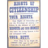 WWI FIRST WORLD WAR RECRUITMENT POSTER ' RIGHTS OF CITIZENSHIP '