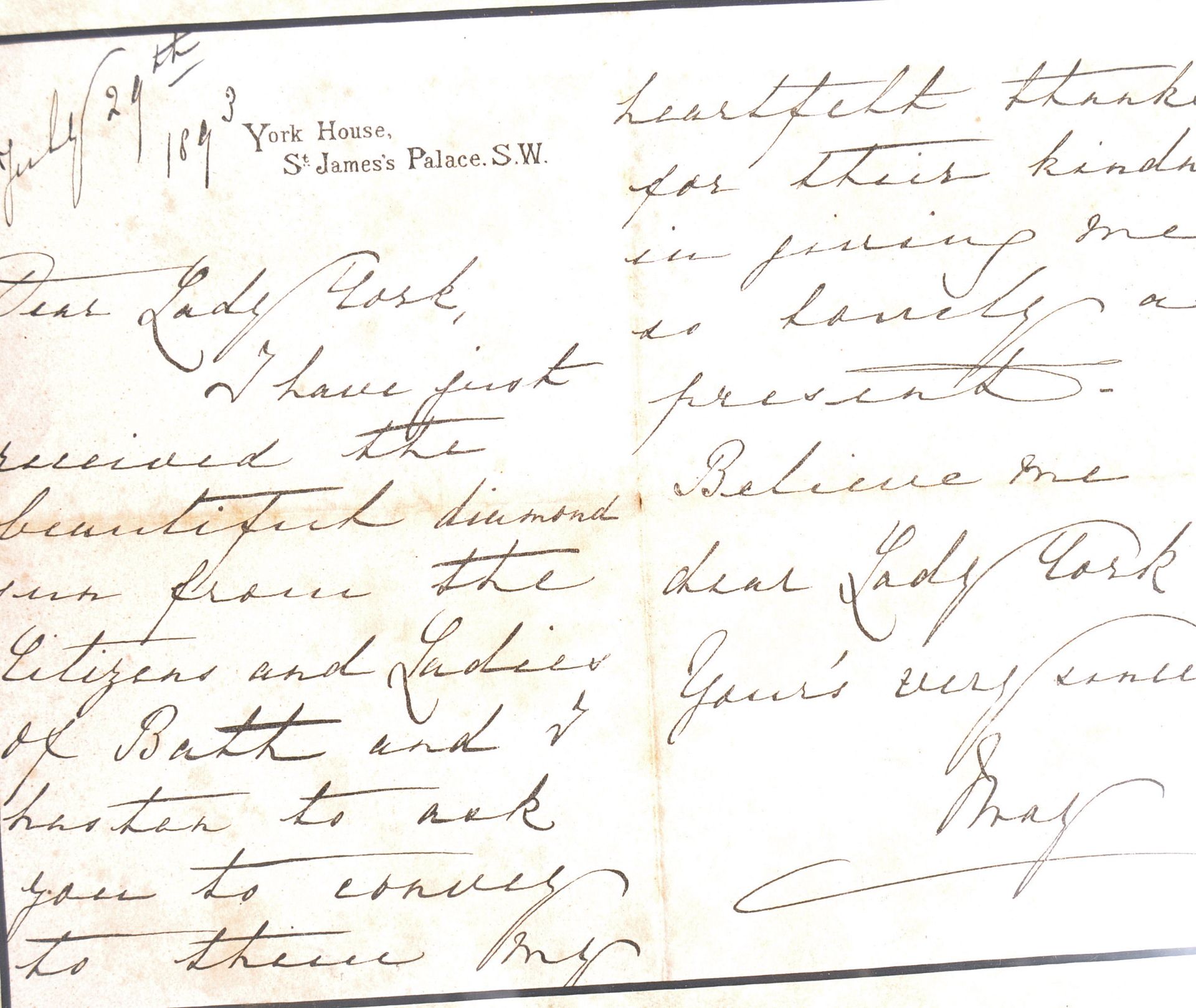 HM QUEEN MARY (MARY OF TECK, 1867 - 1953) HANDWRITTEN LETTER - Bild 2 aus 3