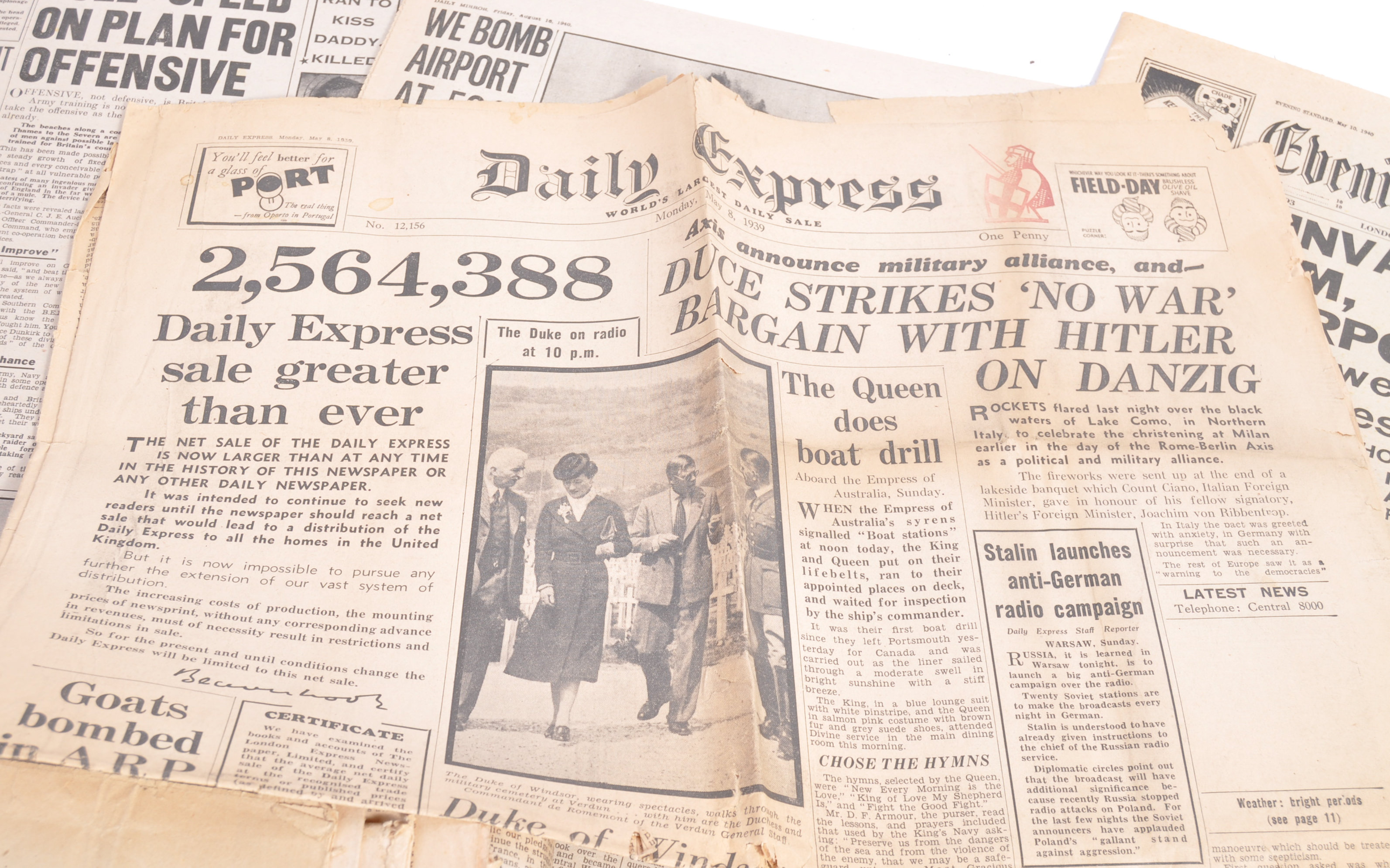 A collection of original WWII Second World War related newspapers ...