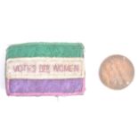 RARE ' VOTES FOR WOMEN ' SUFFRAGETTE CLOTH ARM PATCH & PENNY