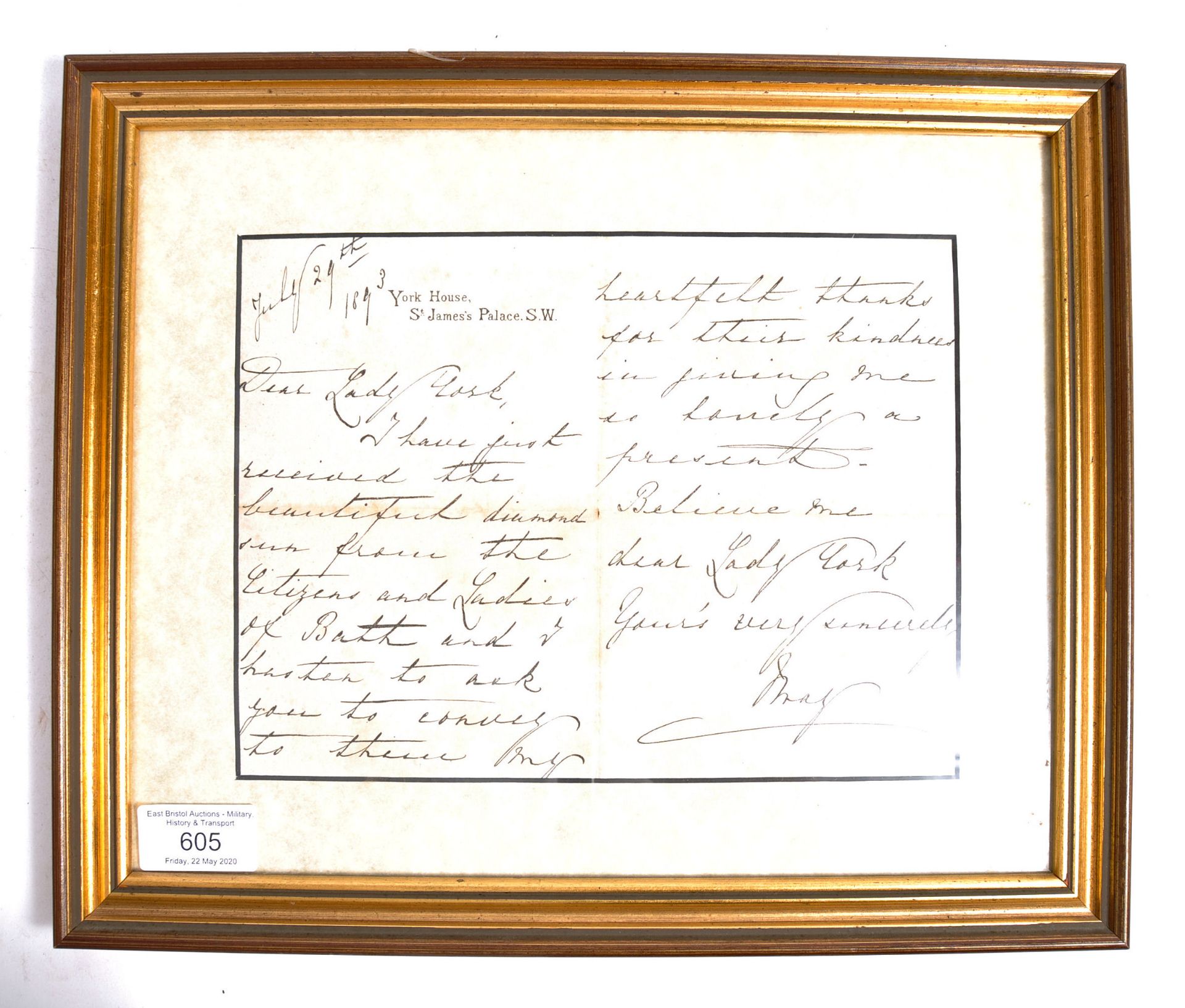 HM QUEEN MARY (MARY OF TECK, 1867 - 1953) HANDWRITTEN LETTER