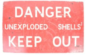 VINTAGE POST-WWII 1950'S ' DANGER - UNEXPLODED SHELLS ' WARNING SIGN