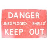 VINTAGE POST-WWII 1950'S ' DANGER - UNEXPLODED SHELLS ' WARNING SIGN