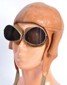 RARE ORIGINAL WWI RFC FLYING CORPS HELMET & ANTI-GLARE GOGGLES