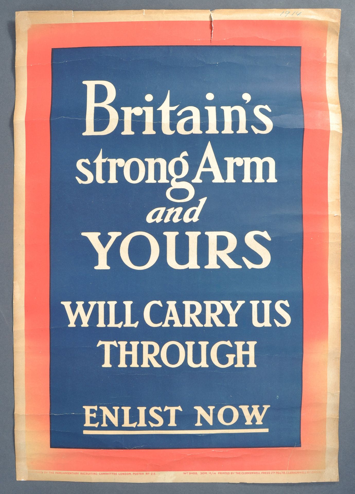 RARE ORIGINAL WWI FIRST WORLD WAR RECRUITMENT POSTER