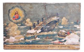 RMS TITANIC DISASTER - FOLK ART PAINTING ON BOARD