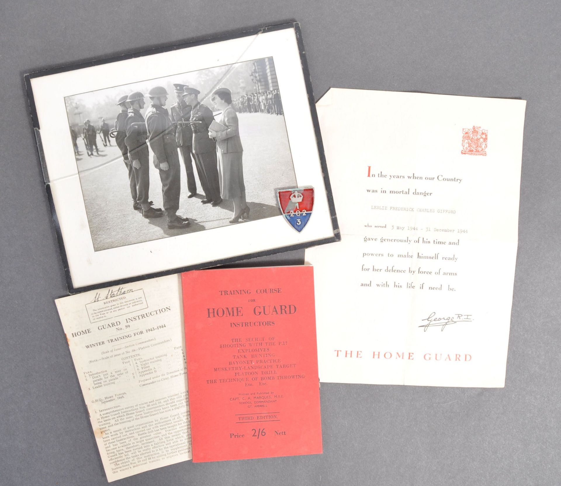COLLECTION OF WWII HOME GUARD RELATED ITEMS - EPHEMERA ETC
