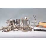 A collection of 20th Century silver plated items to include a horn handled tankard, lidded bucket