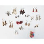 A collection of sixteen vintage ladies earrings to include a selection of rhinestone drop