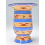 A retro vintage 20th Century Bavaria pottery vase having blue and yellow bands with painted birds.