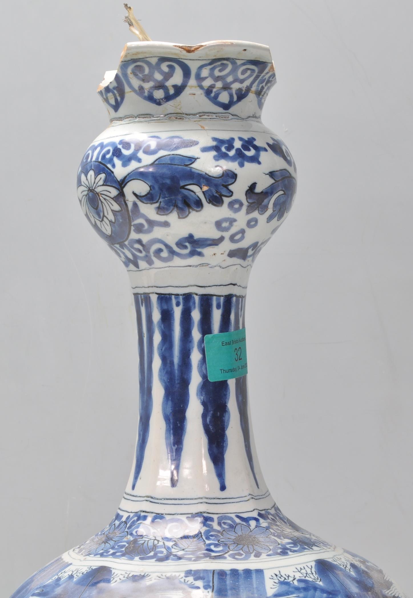 An 18th Century Delft Chinese style guglet / tulip vase converted into a lamp, being hand painted in - Image 6 of 14