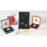 A mixed group of fine silver coinage to include a two 1993 One Pound coins in cases, 1994 Queen