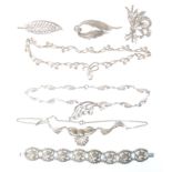 A selection of vintage 20th Century marcasite set jewellery to include three collar necklaces, three