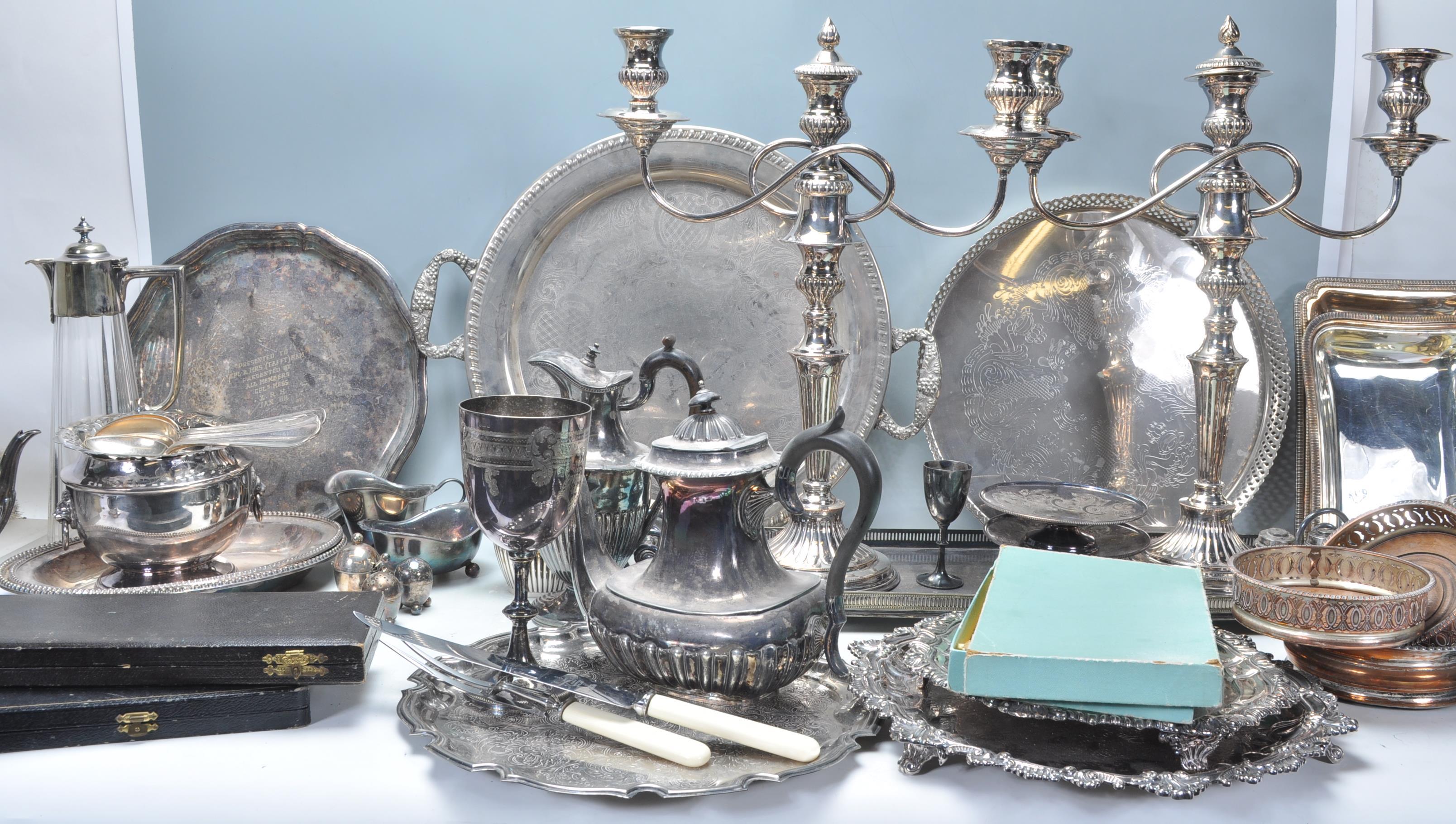 A good collection of 20th Century silver plated items to include boxed cutlery sets, tea and
