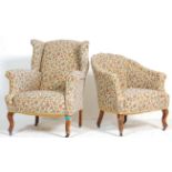 A pair of 19th Century Victorian Ladies and Gentlemans armchairs  being upholstered in a floral