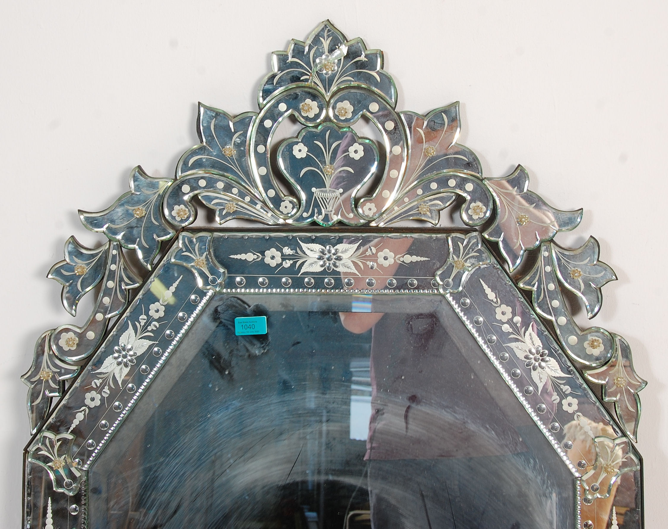 A large 20th Century Venetian wall mirror of tall octagonal form having a cut glass baroque style - Image 4 of 14