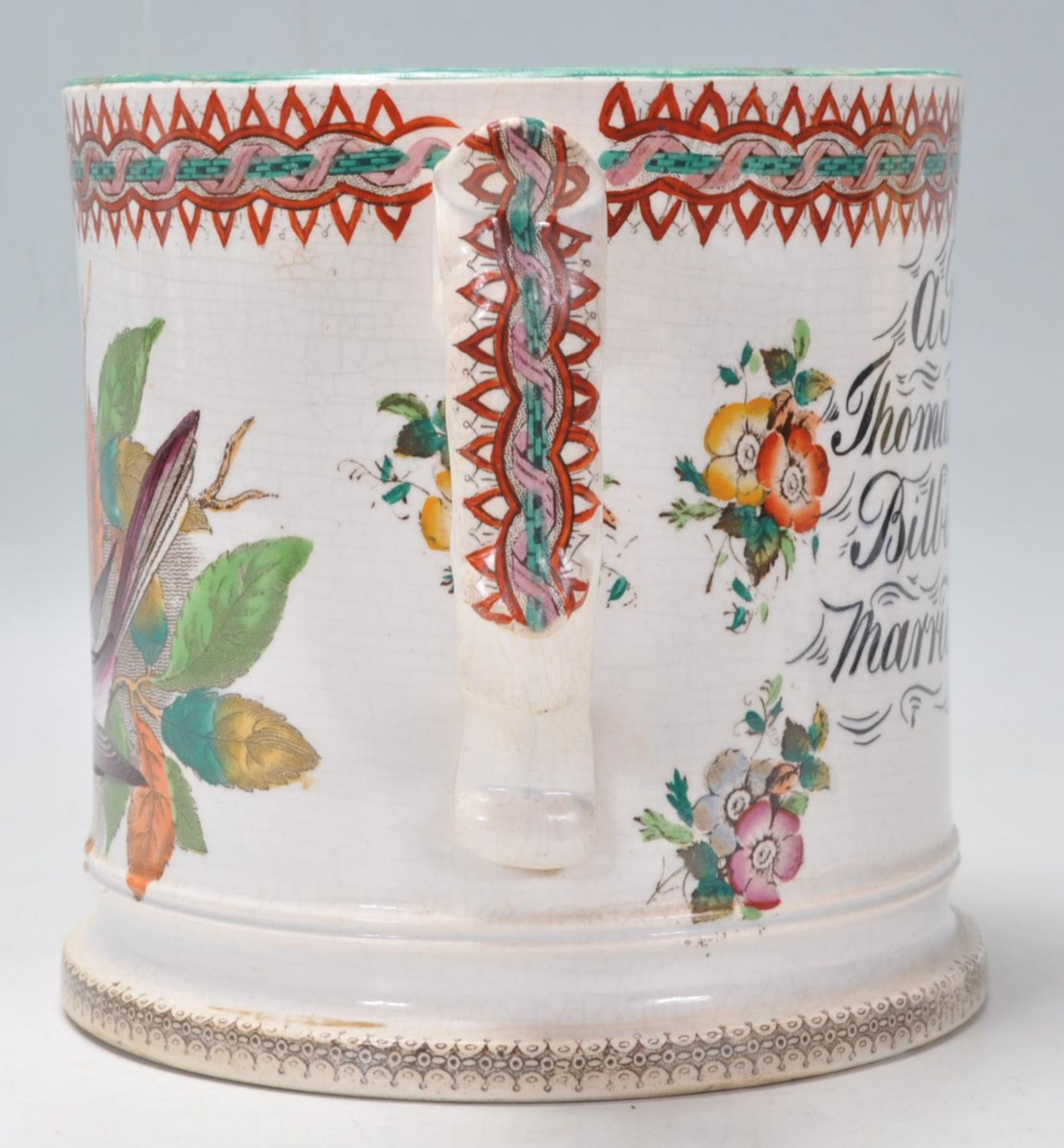 A 19th century Victorian Staffordshire twin handled marriage loving cup - mug being cream glazed - Image 4 of 7